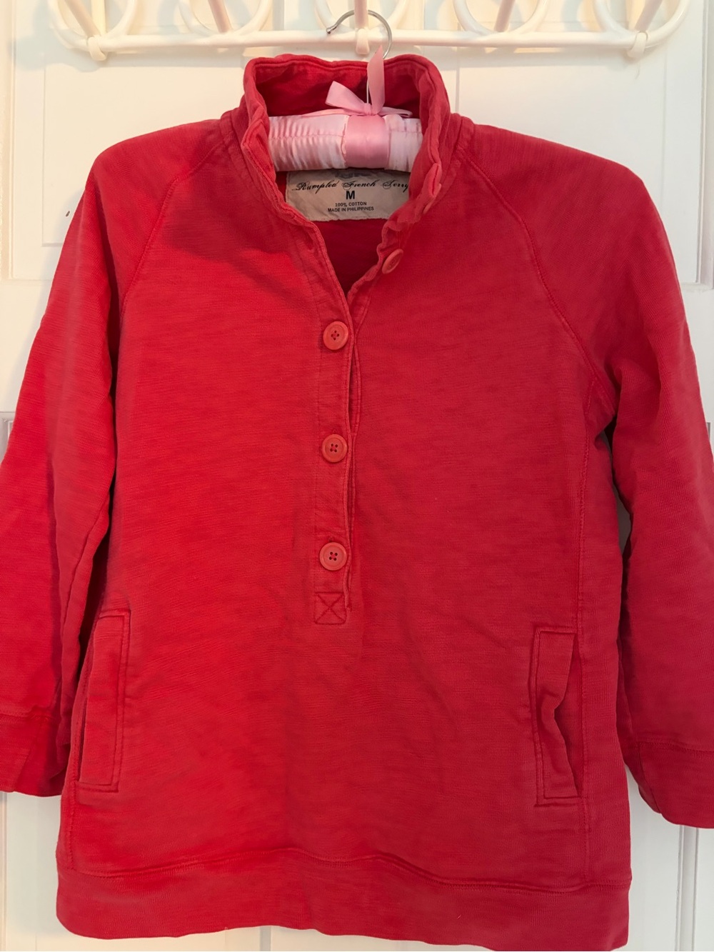 Vintage J Crew French terry Red Button-Front 3/4 sleeve sweatshirt